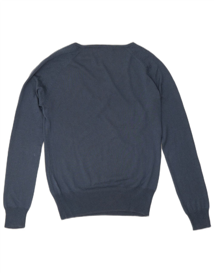 Massimo Dutti Jersey con Cuello en V para Mujer UK 42 Seda Azul Medio
