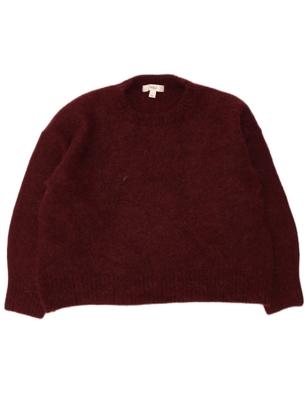 Marks & Spencer Suéter de cuello redondo para mujer UK 46 Large Lana burdeos