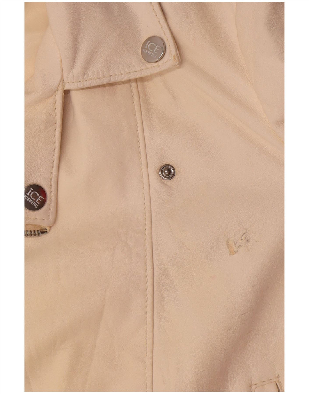 Iceberg Chaqueta motera de cuero para mujer UK 14 Medium Off White Leather