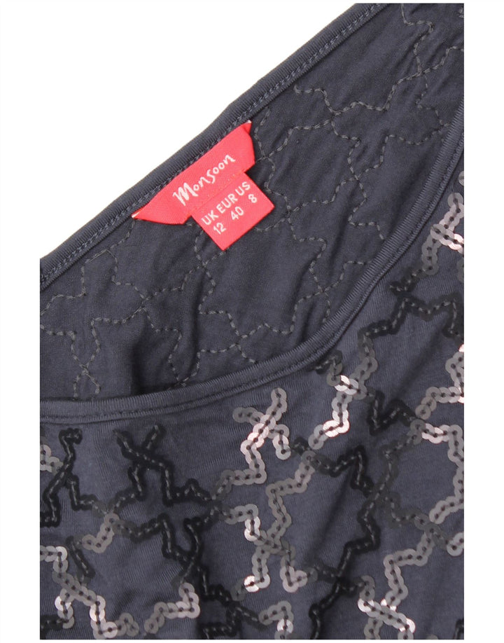 Monsoon Vestido recto de manga corta para mujer, talla 44, talla mediana, azul marino, geométrico
