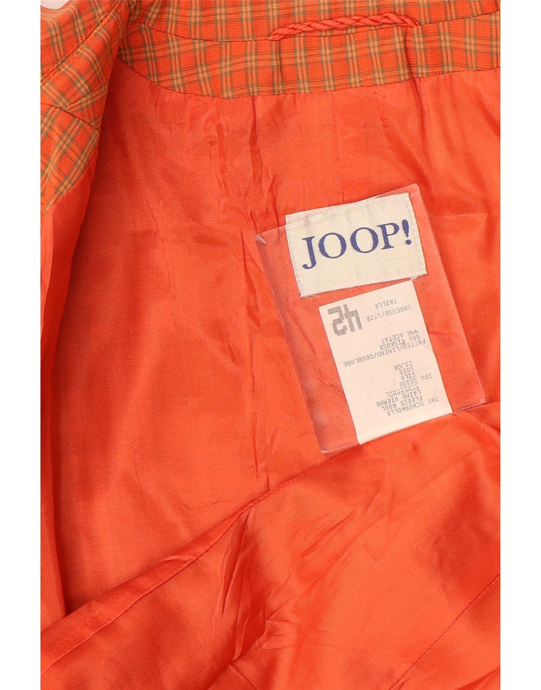 JOOP Chaqueta tipo blazer larga de 4 botones para mujer EU 42 Lana a cuadros naranja grande