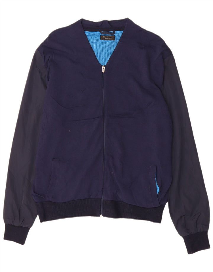 ZARA Mens Bomber Jacket UK 38 Medium Navy Blue Polyester