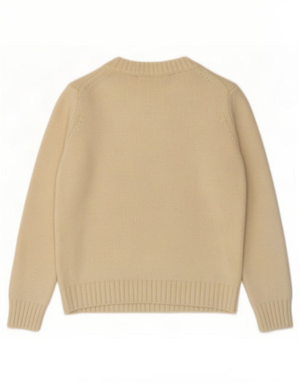 Guess Womens Crop Graphic V-Neck Jumper Sweater UK 10 Small Off White