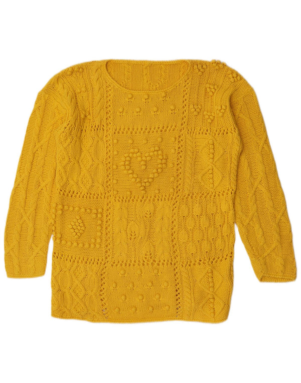 Vintage mujer barco cuello jersey suéter Reino Unido 14 algodón amarillo medio