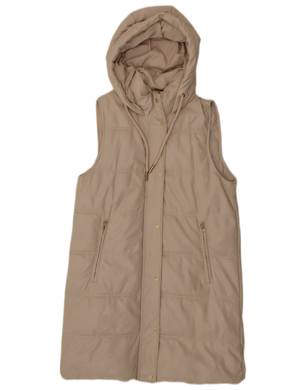 Zara Mujer Chaleco Acolchado Extragrande Con Capucha UK 6 XS Poliéster Beige