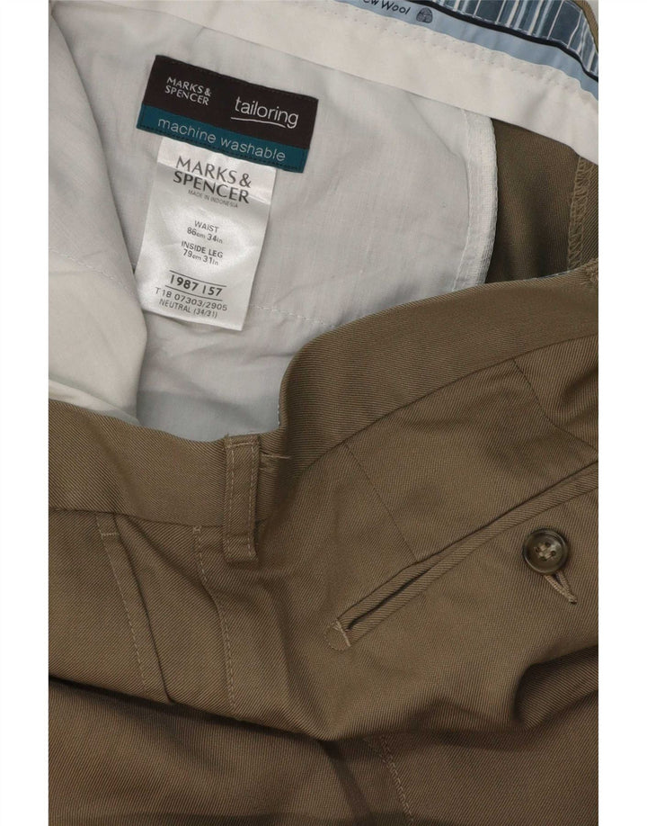 Marks & Spencer Pantalón de traje para hombre W34 L31 Lana beige