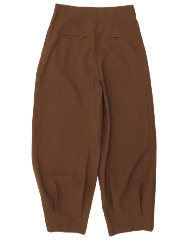 Zara Mujer Pantalones Cortos De Cintura Alta Pegged Small W26 L25 Marrón