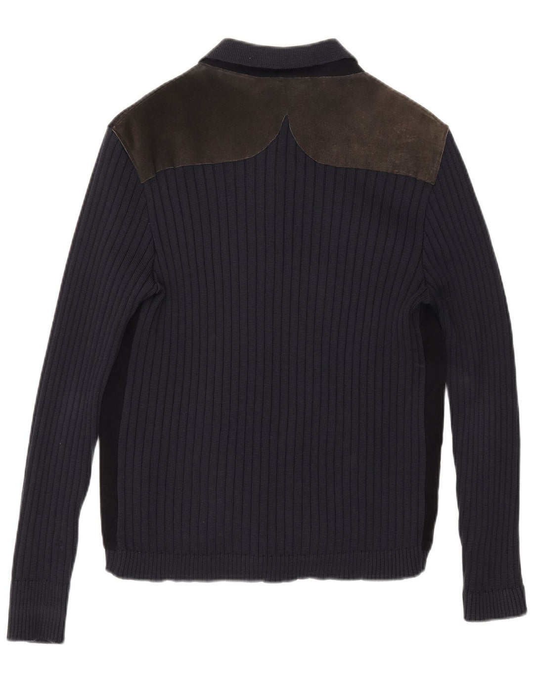 Vintage hombre cardigan suéter medio azul marino colorblock