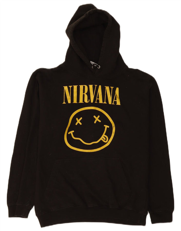 Vintage hombres Nirvana gráfico sudadera con capucha jumper medio negro algodón
