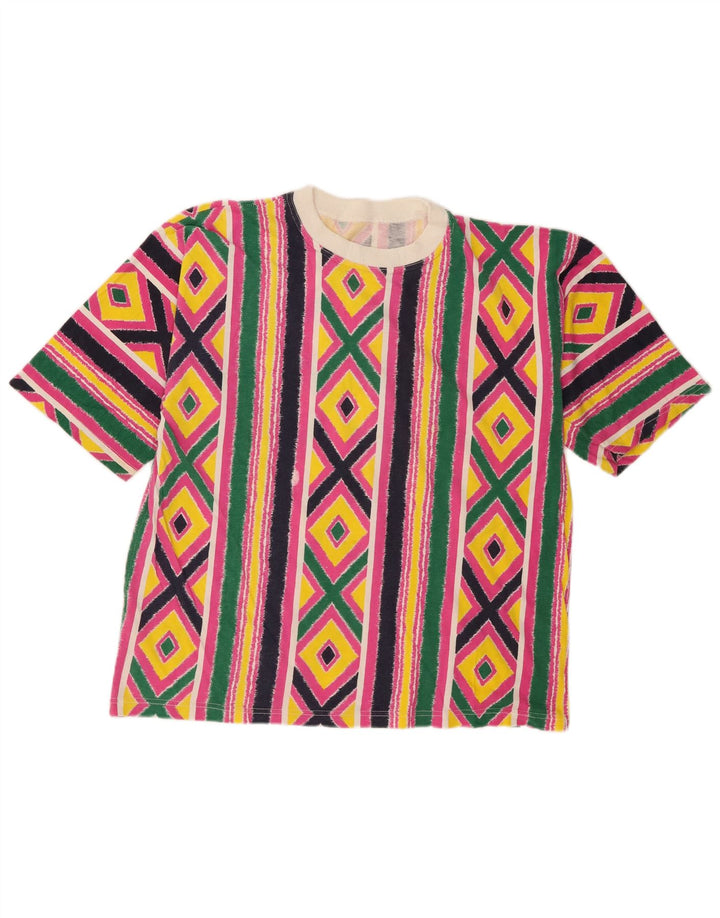 Vintage mujer camiseta Top UK 16 grande multicolor geométrico