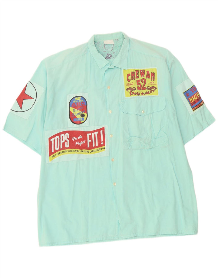 Camisa vintage de manga corta gráfica para hombre XL Turquesa