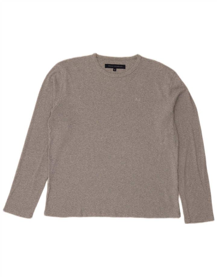 French Connection Top para hombre de manga larga de algodón moteado en gris medio