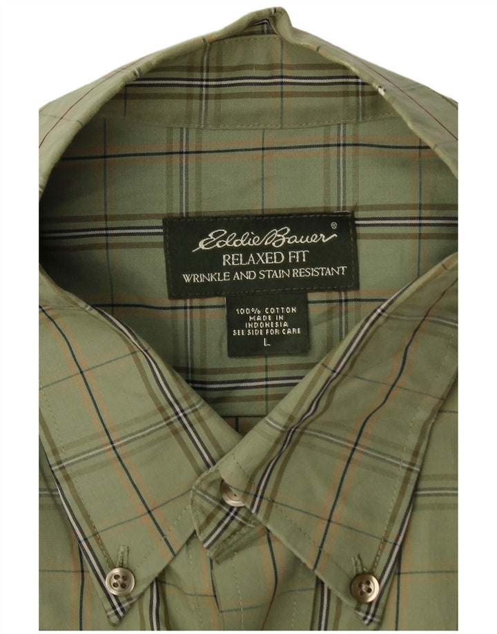 EDDIE BAUER Camisa holgada para hombre de algodón a cuadros verdes grandes