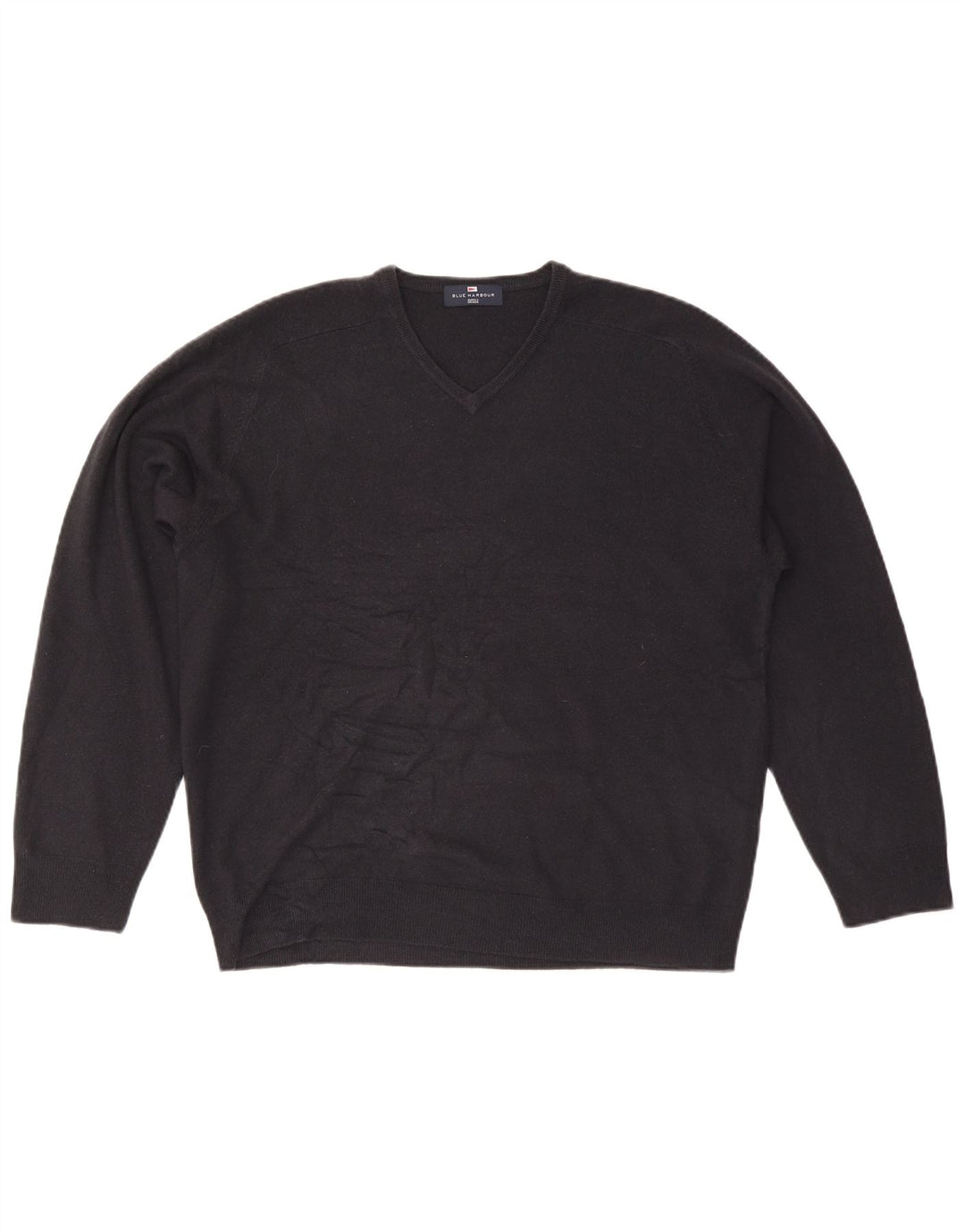 Marks & Spencer Suéter tipo jersey con cuello en V azul Harbor para hombre, talla grande, azul marino