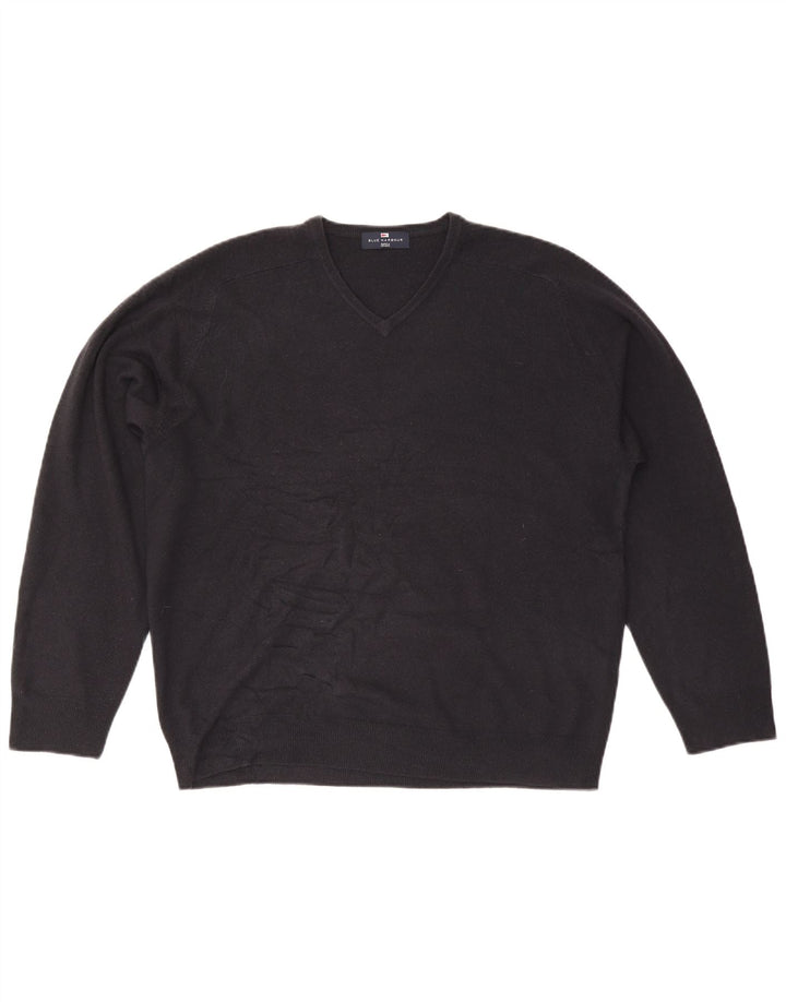 Marks & Spencer Suéter tipo jersey con cuello en V azul Harbor para hombre, talla grande, azul marino