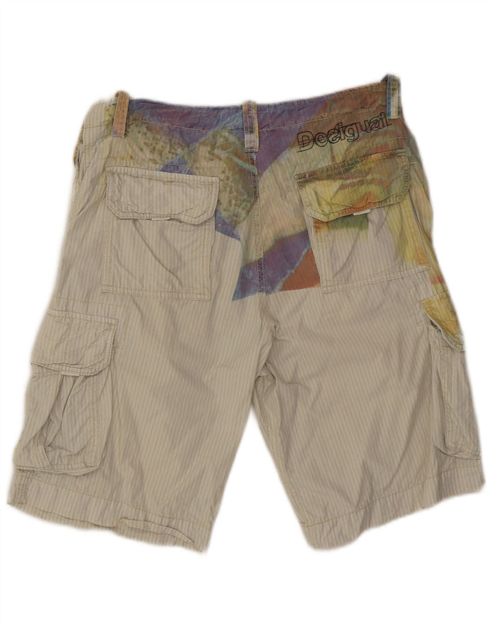 Desigual Mens Graphic Cargo Shorts EU 42 Medium W34 Algodón Beige