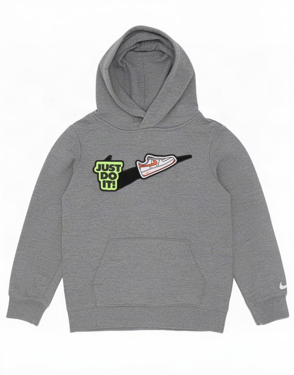 Nike Boys Graphic Hoodie Jumper 6-7 Years Large Grey Cotton