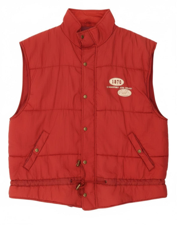 Vintage hombres gráfico acolchado Gilet Reino Unido 42 XL Nylon rojo