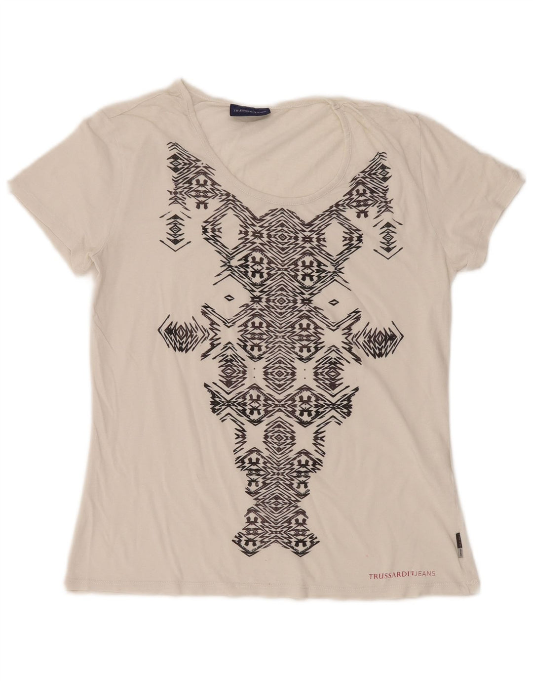 TRUSSARDI JEANS Camiseta gráfica para mujer Top UK 44 Grande Blanco Geométrico