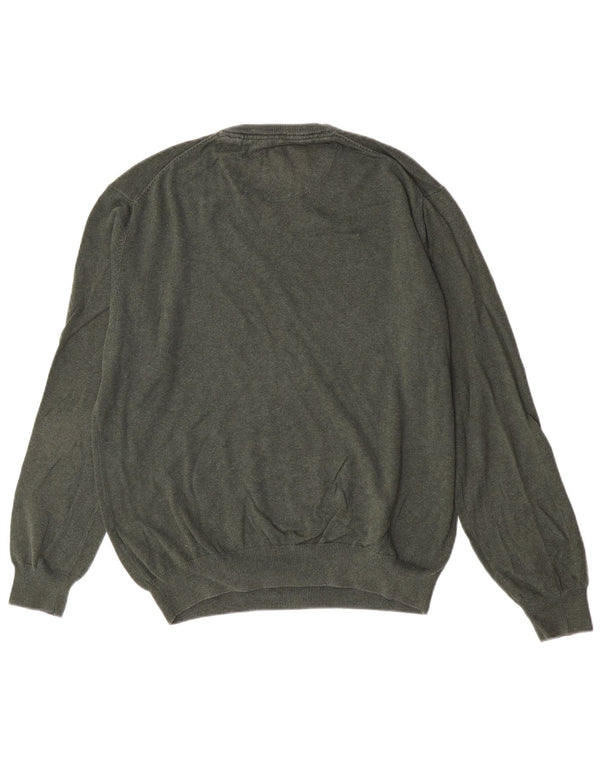 Vintage hombres regular fit V-cuello jumper suéter XL algodón verde