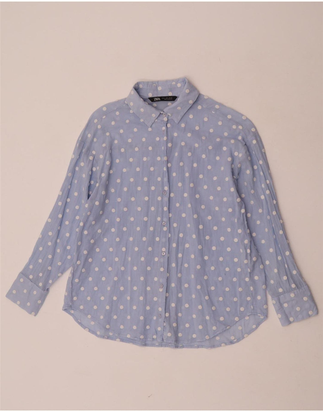 Zara Mujer Camisa UK 10 Small Azul Lunares Poliéster