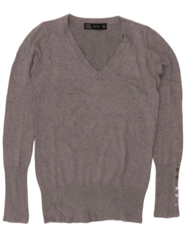 Zara Mujer Jersey con Cuello en V Jersey UK 10 Small Gris