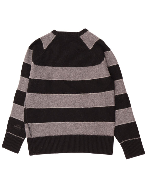 Lee - Jersey con cuello barco para mujer, talla 40, talla grande, lana virgen a rayas grises
