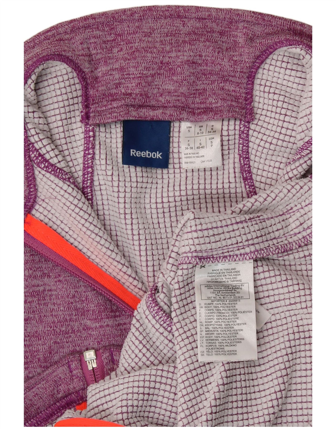 REEBOK Chaqueta de chándal para mujer UK 8/10 Small Púrpura Moteado Poliéster