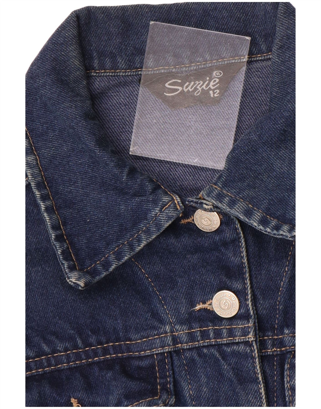 VINTAGE Chaqueta vaquera para mujer Reino Unido 12 Azul marino medio