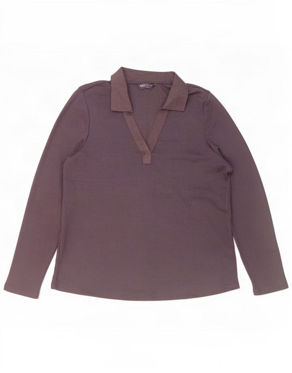 Marks & Spencer Polo de manga larga para mujer UK 40 XL Poliéster morado