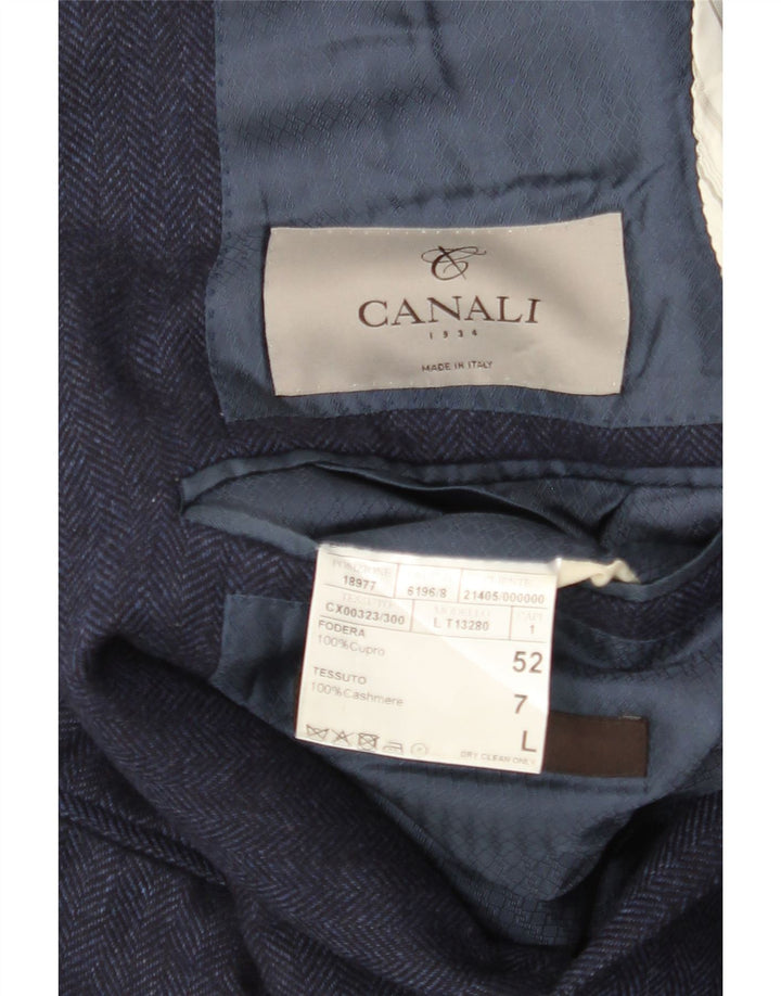 CANALI Chaqueta tipo blazer de 2 botones para hombre IT 52 XL Cachemira en espiga azul marino