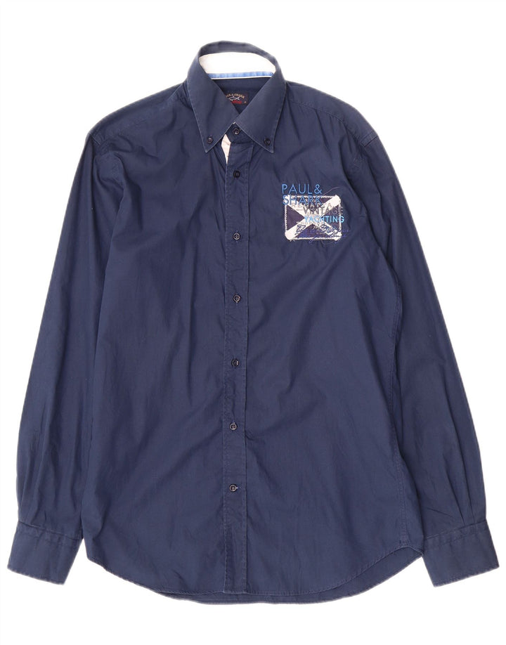Paul & Shark Camisa gráfica para hombre Talla 39 Mediana Azul marino Algodón