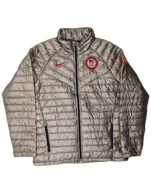 NIKE Chaqueta acolchada para hombre USA 2014 Olympic Aeroflot UK 40 Large Silver
