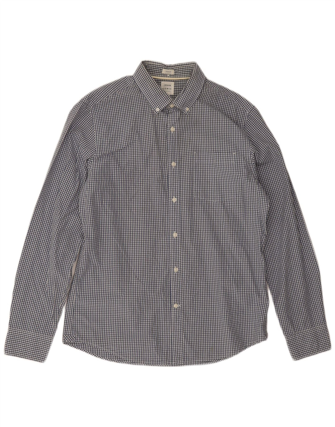 John Lewis - Camisa ajustada para hombre, algodón a cuadros, color azul marino, talla grande