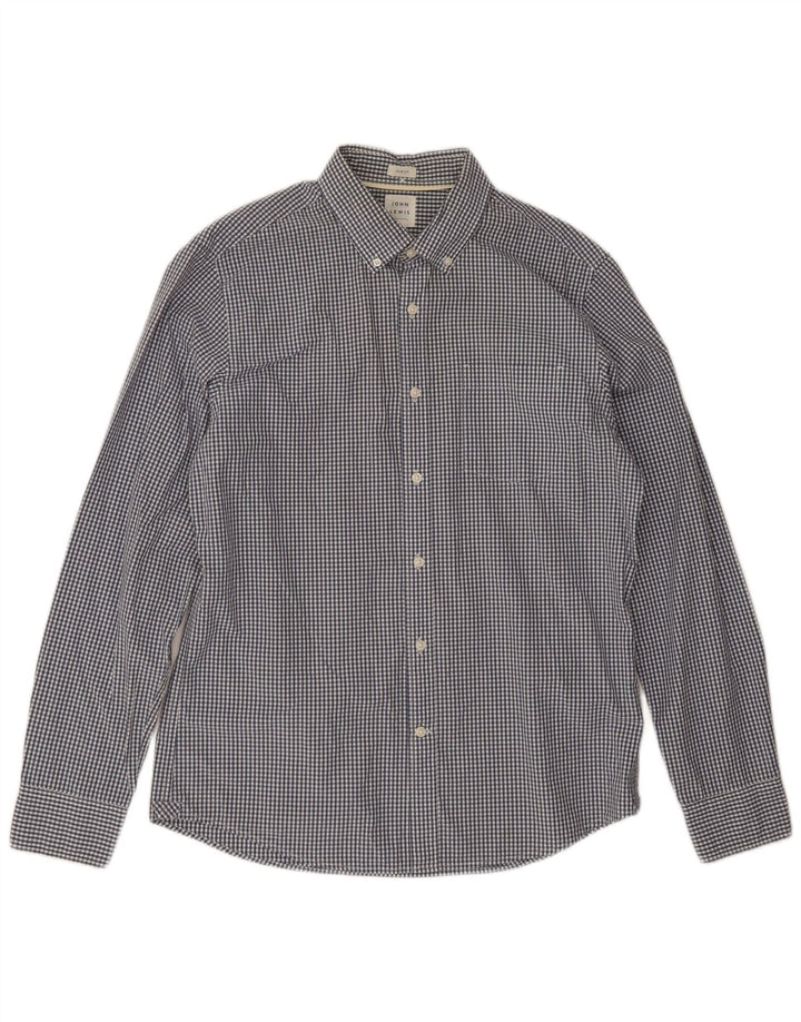 John Lewis - Camisa ajustada para hombre, algodón a cuadros, color azul marino, talla grande