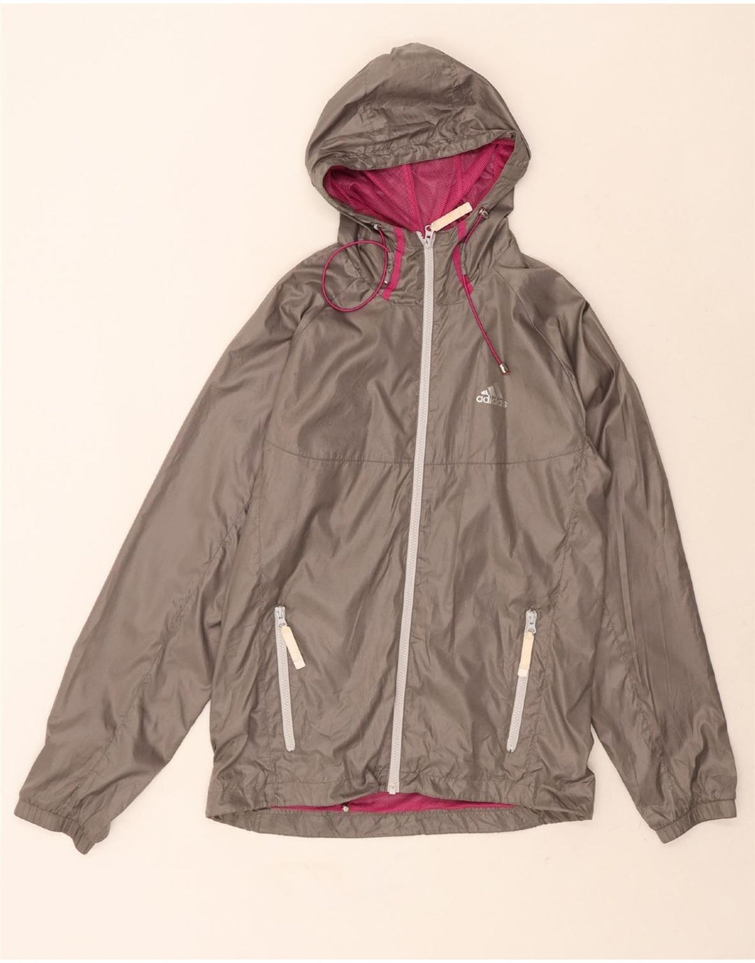 ADIDAS Mens Hooded Rain Jacket UK 36 Small Grey Polyester Vintage Adidas and Second-Hand Adidas from Messina Hembry 