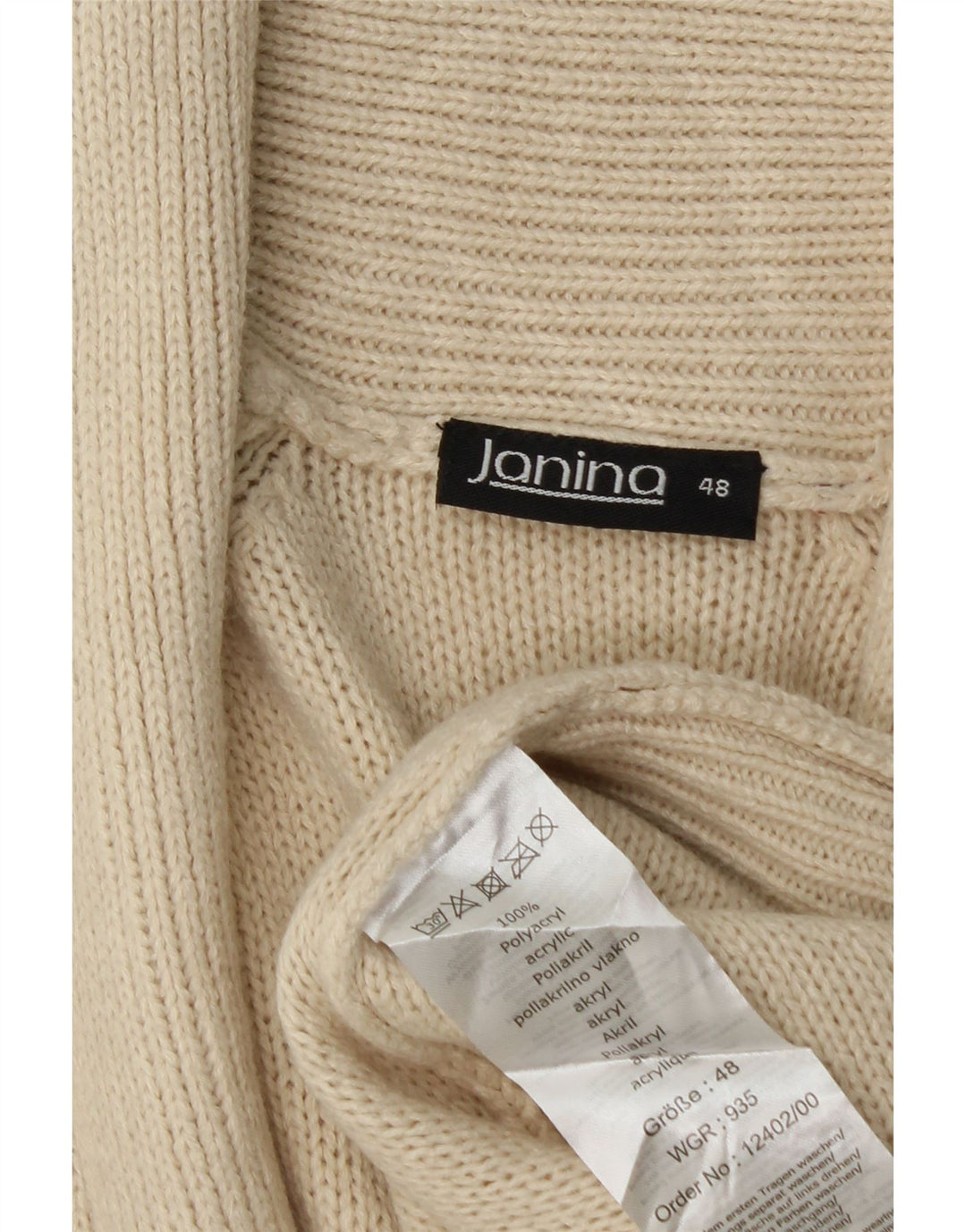 JANINA Suéter tipo cárdigan largo de gran tamaño para mujer EU 48 2XL Beige Fair Isle