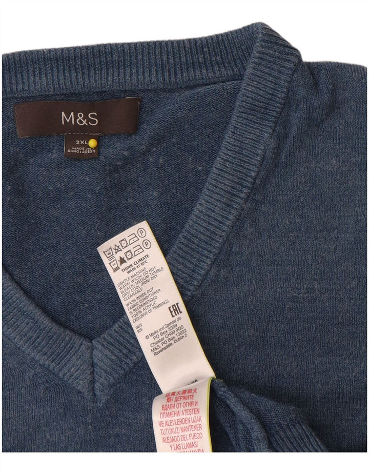 Marks & Spencer - Jersey con cuello en V para hombre, talla 3XL, acrílico azul