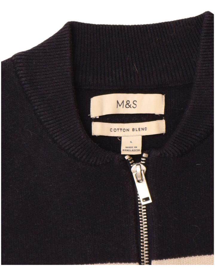 Marks & Spencer Jersey con cuello y cremallera para hombre, talla grande, rayas azul marino