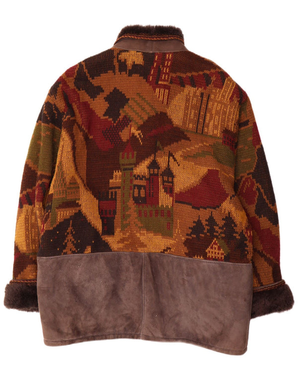 Vintage hombres punto shearling chaqueta IT 54 2XL marrón shearling novedad