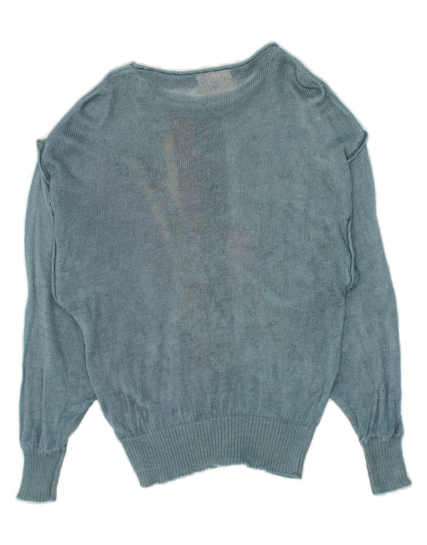 VINTAGE Womens Boat Neck Jumper Sweater UK 10 Small Blue Colourblock