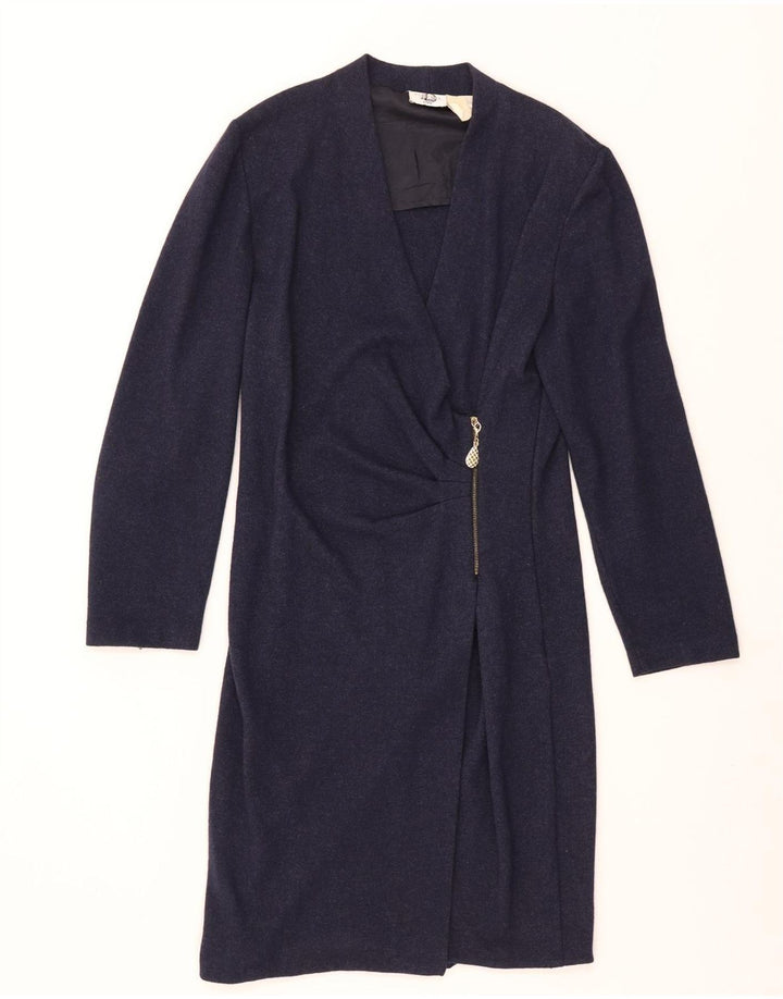 Gianfranco Ferre Vestido recto de manga larga para mujer UK 44 Azul marino mediano