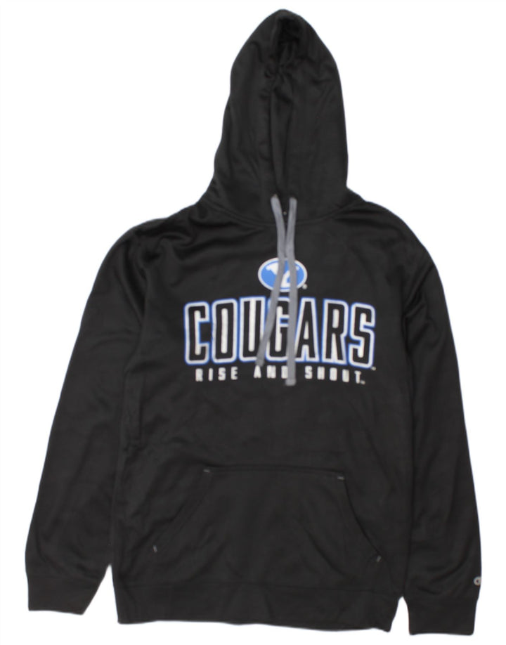 Champion Cougars Graphic Sudadera con capucha para hombre, talla pequeña, poliéster negro
