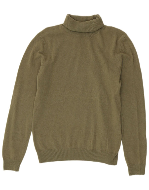 Benetton Jersey De Mujer Con Cuello Vuelto UK 42 Lana Merino Verde Medio