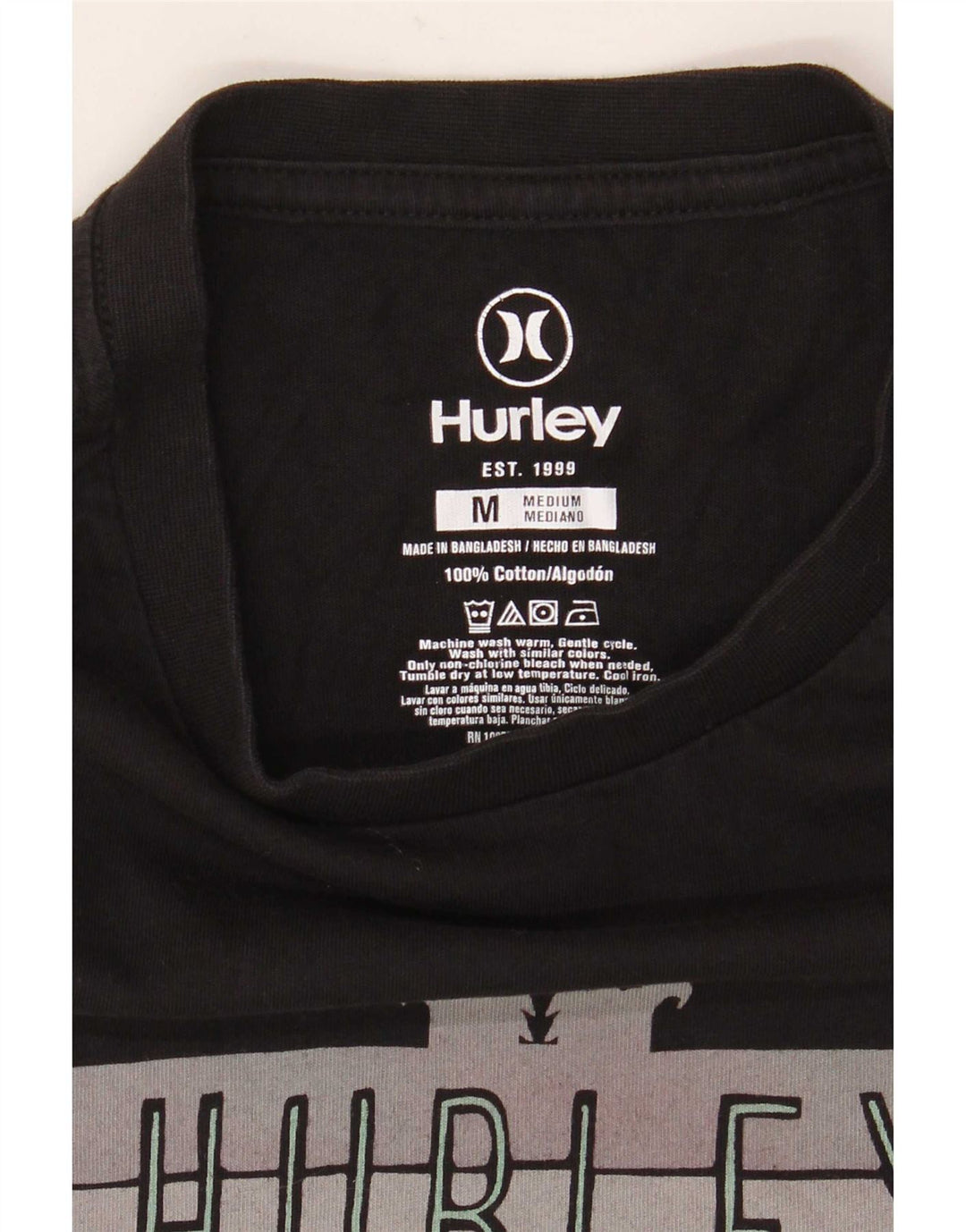Hurley Camiseta Gráfica Para Hombre Top Mediano De Algodón Negro