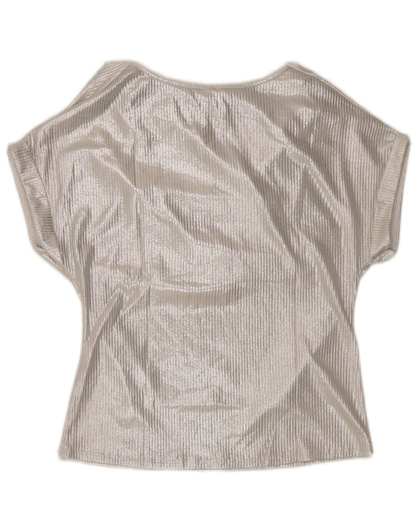 Blusa vintage para mujer Top UK 16 Viscosa plateada grande