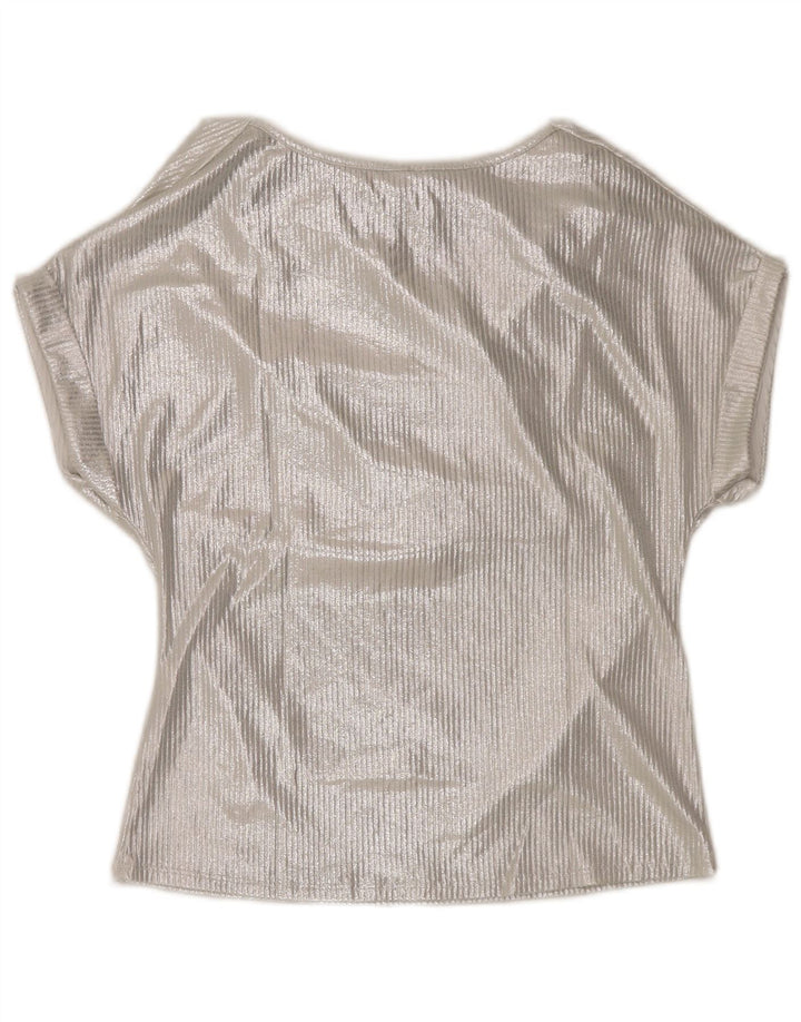 Blusa vintage para mujer Top UK 16 Viscosa plateada grande