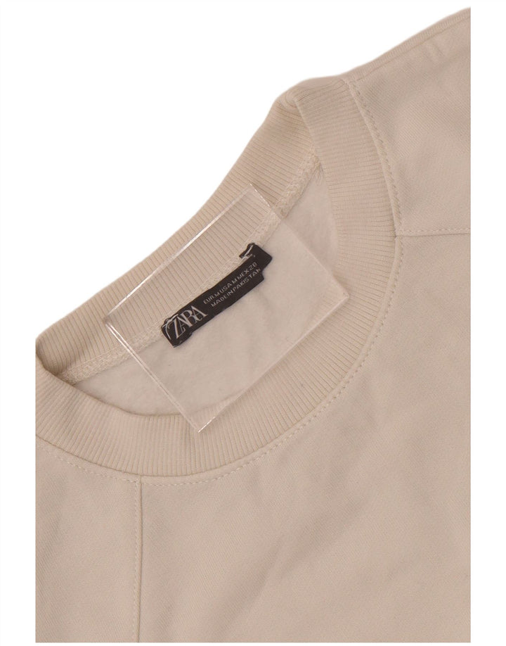 Zara Mujer Oversize Crop Sudadera De Manga 3/4 Jersey UK 44 Mediano Blanco