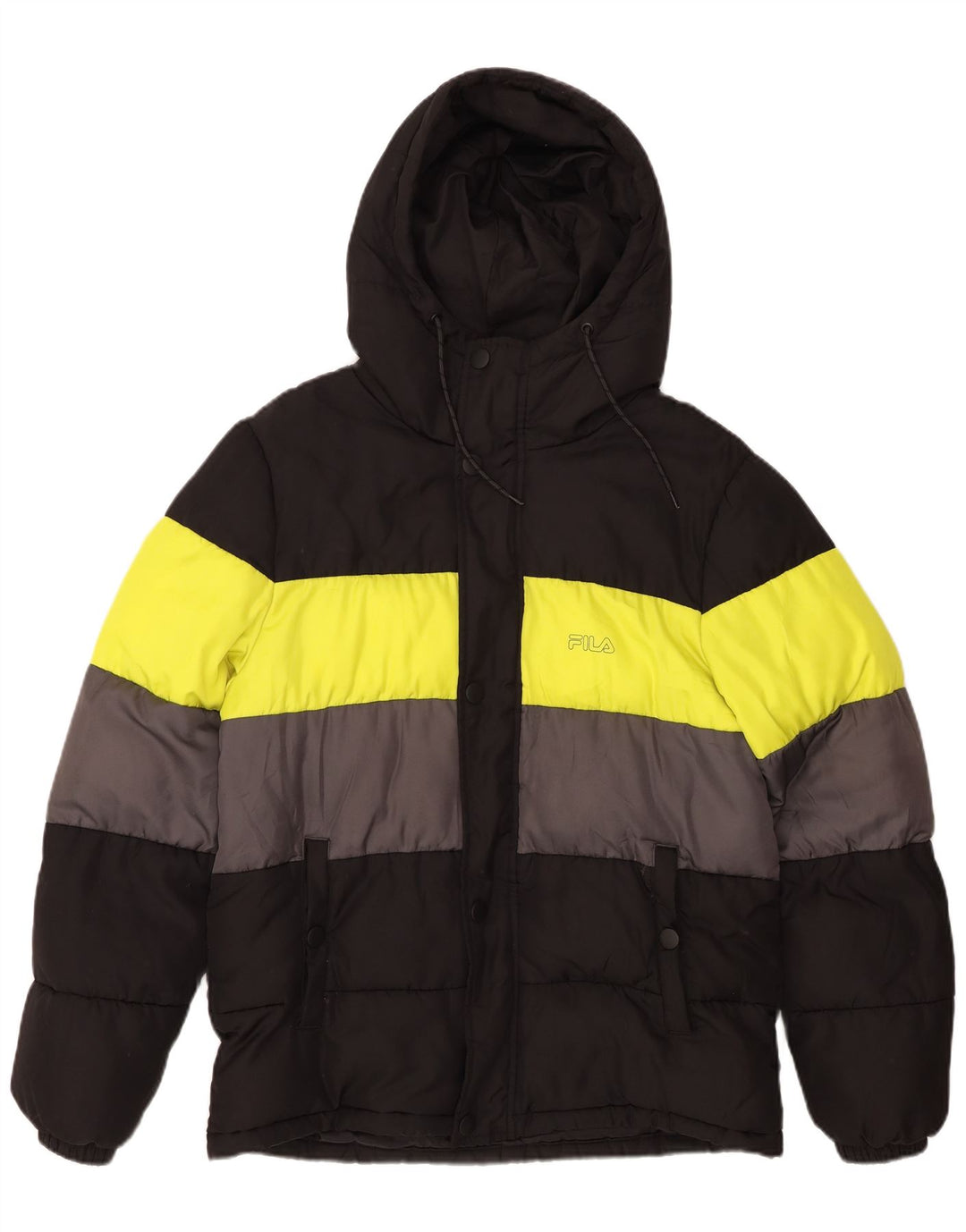 FILA Chaqueta acolchada con capucha para hombre UK 36 Small Black Colourblock Poliéster