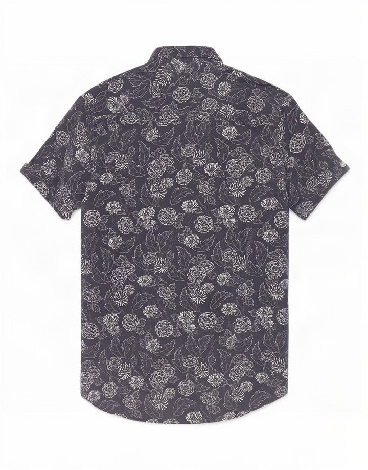 Ted Baker Camisa de manga corta para hombre Talla 2 Pequeña Algodón floral azul marino